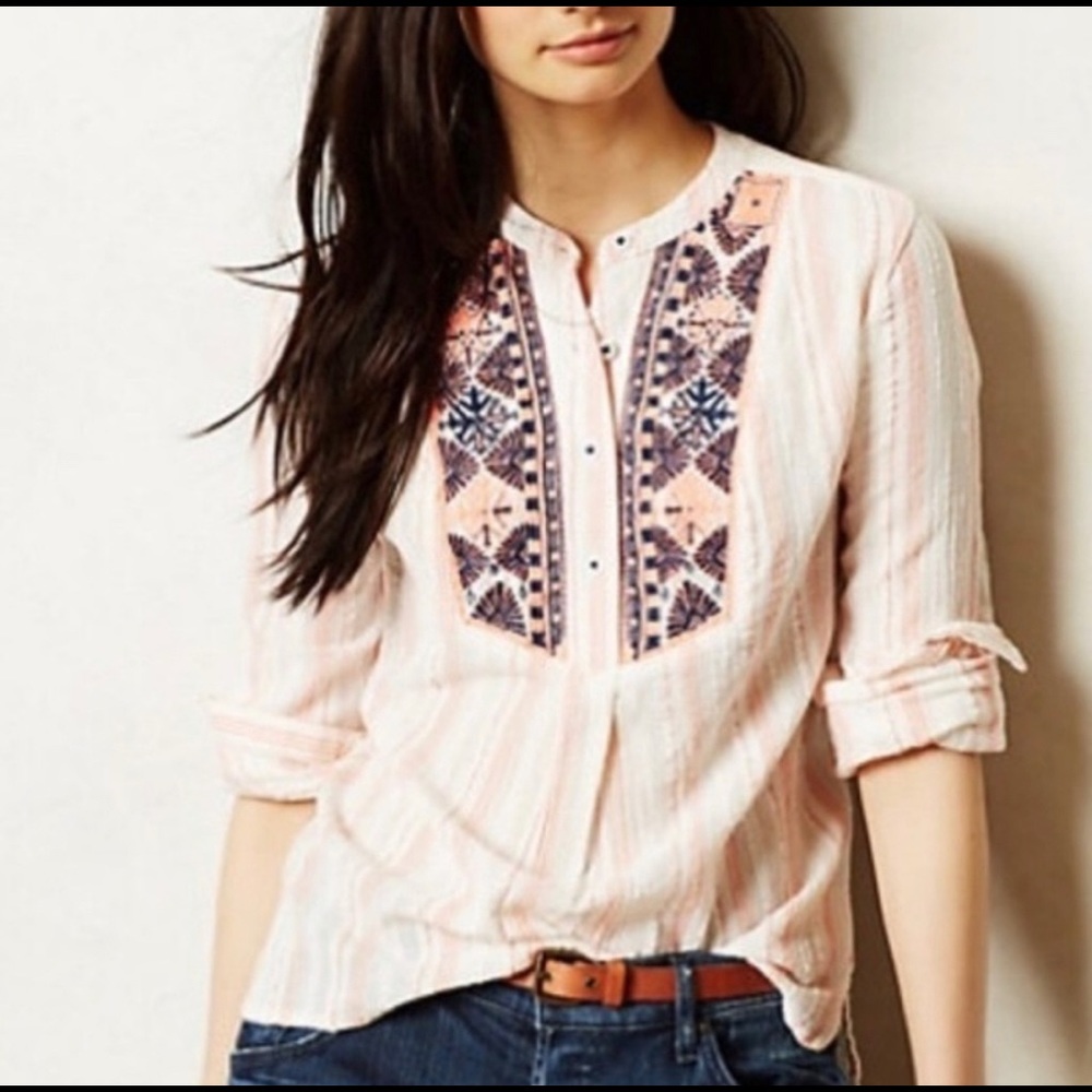Anthropology embroidered popover shirt
